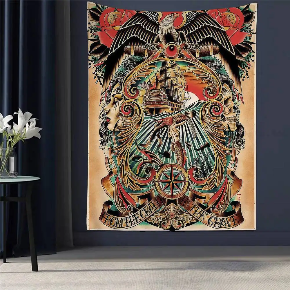 

Retro Kraft Personalized Tattoo Cartoon Tapestry Bohemian Wall Tapestries Mandala Home Decor