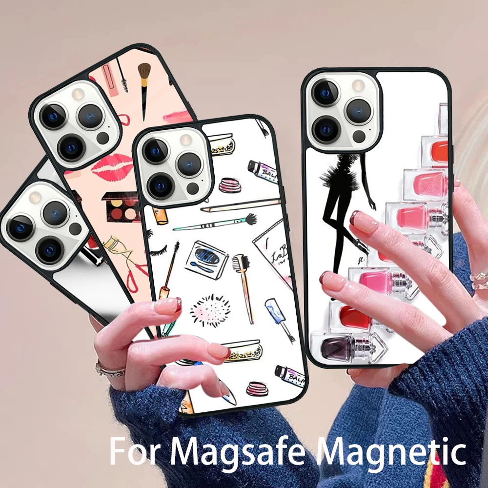 

Cosmetics Nail Polish Phone Case Magesafe Magnetic Wireless Charge Cover For IPhone 16 11 12 13 14 15 Pro Max Plus Mini