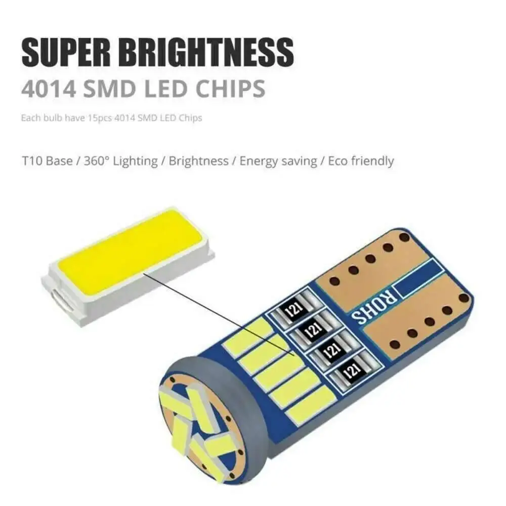 10PCS Led W5W T10 Car Signal Lamp 501 194 Bulbs 4014SMD Clearance Reading Interior Lights 6000K 12V image 3