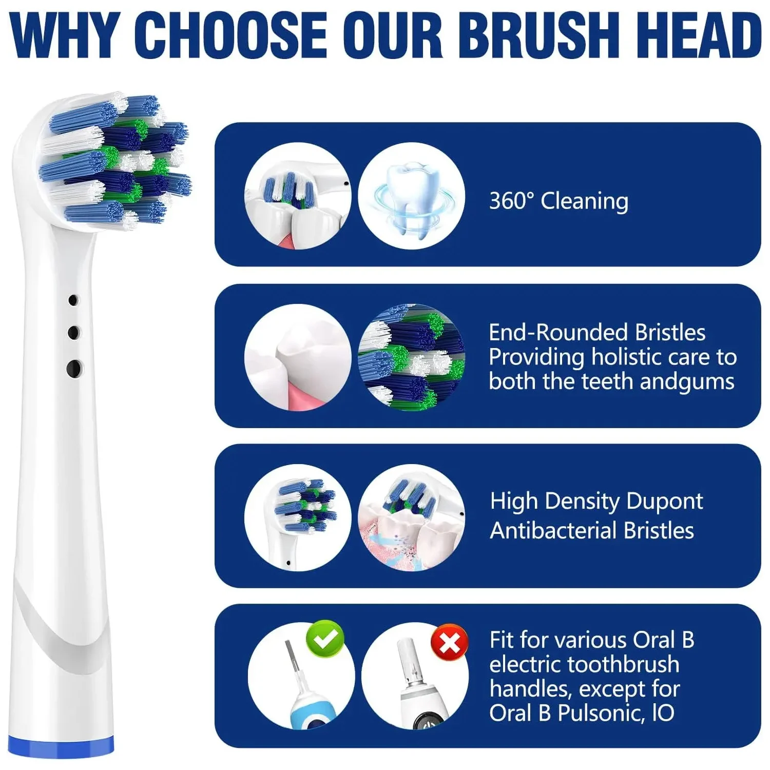 4 قطعة رؤوس فرشاة الأسنان الكهربائية بشعيرات دوبونت تبييض الأسنان/تنظيف يومي/تنظيف دقيق/وظيفة العناية بالأسنان الناعمة للفم B