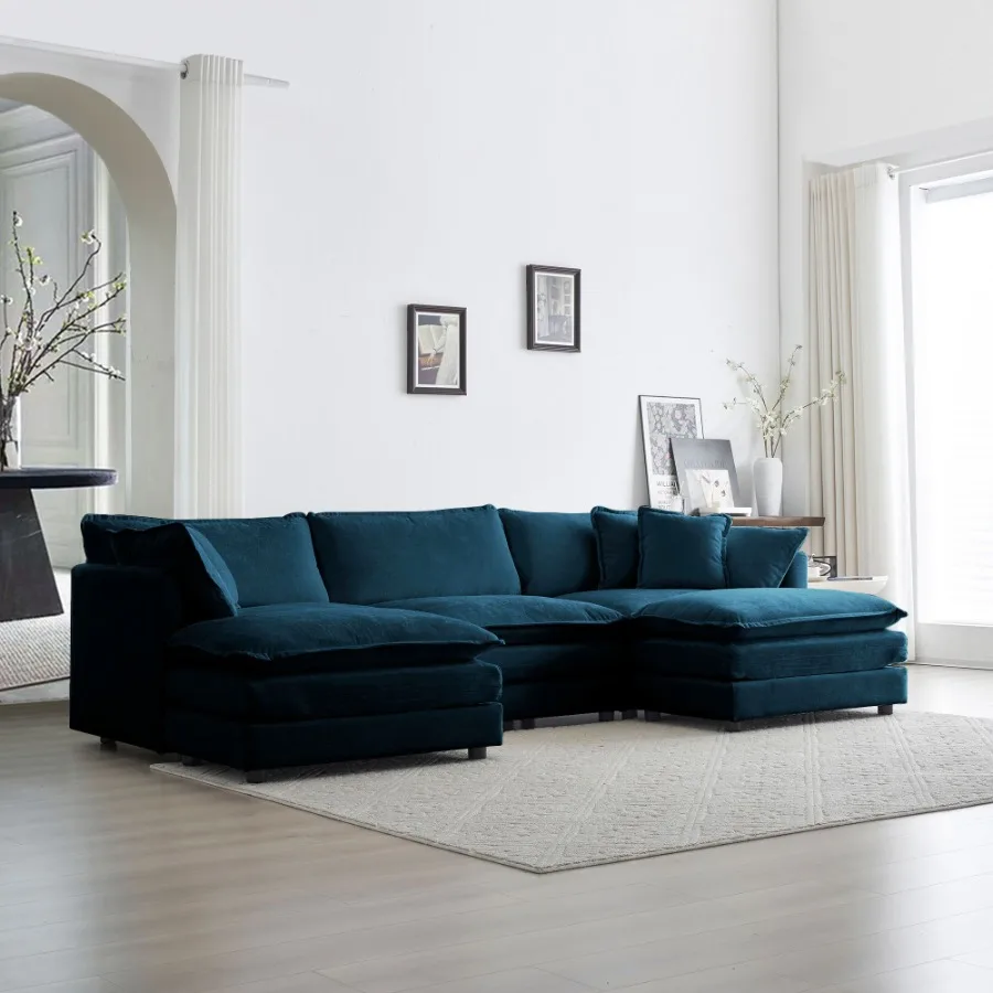 

UShaped Sectional Sofa w Reversible Footrest 5Seater Convertible Corner Couch with 2 mans Modern Minimalist Soft Sofa Couch for