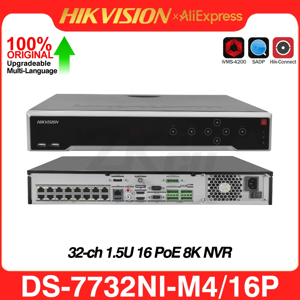 Hikvision Network Video Recorder DS-7732NI-M4/16P 8K 1.5U 32CH 16POE 4SATA NVR H.265 Alarm I/O for Security Surveillance