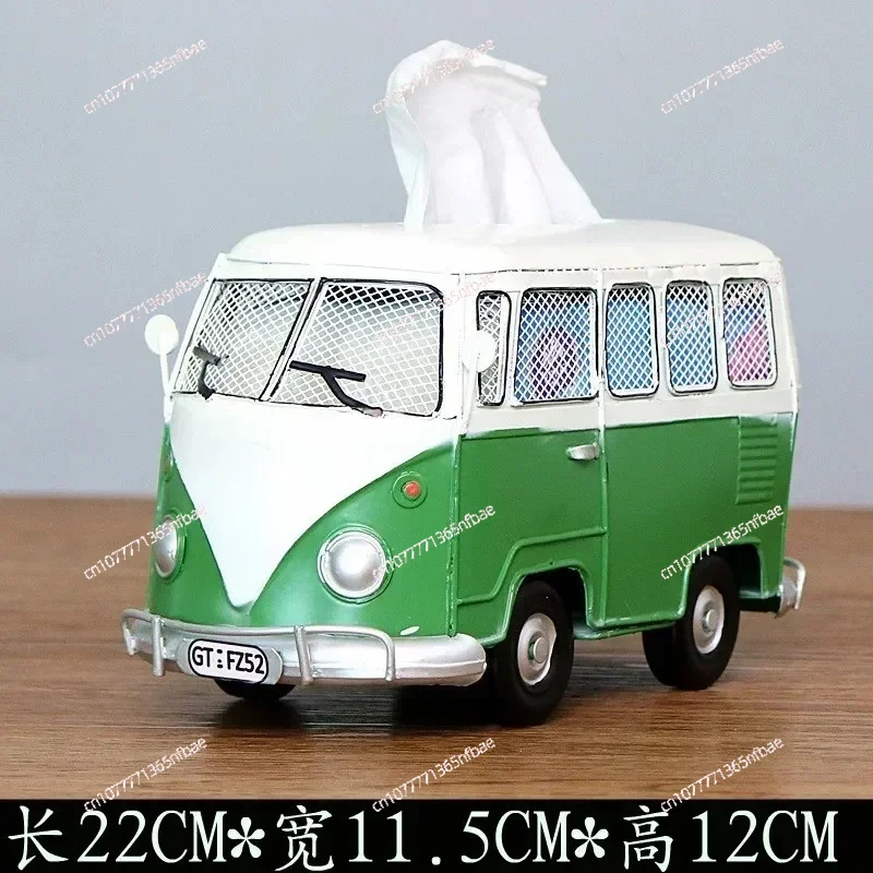 Industrial Wind Bus Tissue Box Iron Art Retro Model Car Tissue Storage Box for Office Home Decoration Creative Paper Holder