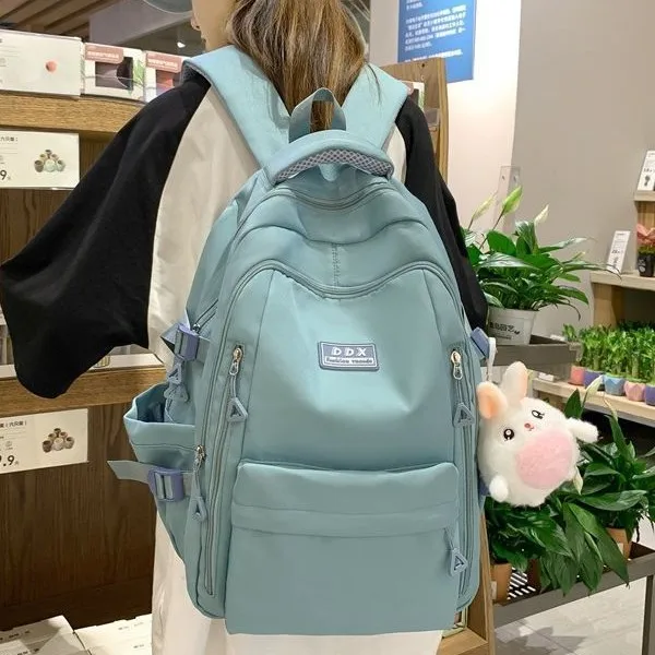 New Schoolbag Female College Student Solid Color Large-capacity Backpack Multi-layer Strong Middle High School Student Backpack
