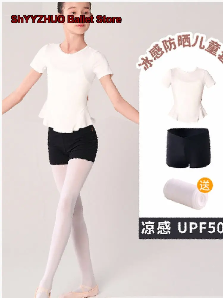 Children's Girls Dance Dress Short Sleeves Chinese Practice Separate Set Basic Training Set Kids Summer Chinese Dance