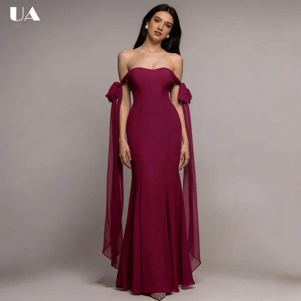 

ULBYANRY Customized Chiffon Mermaid Strapless Prom Dress for Woman Elegant Draped Evening Dress Trendy Floor-length Party Dress