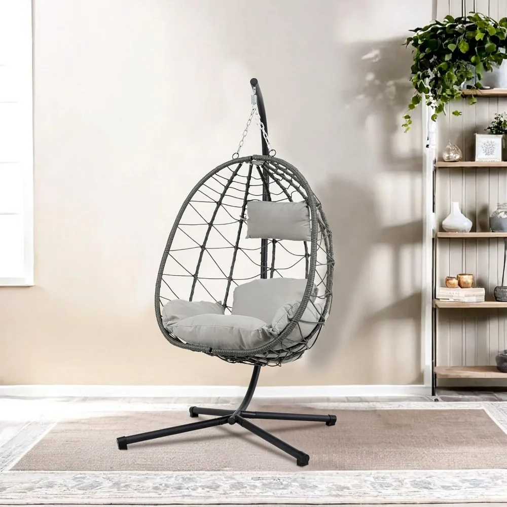 Hanging Egg Chair with Stand Egg Chair Indoor Outdoor, Patio Swing Hammock Egg Chairs, UV Resistant Removable & Washable Thicken