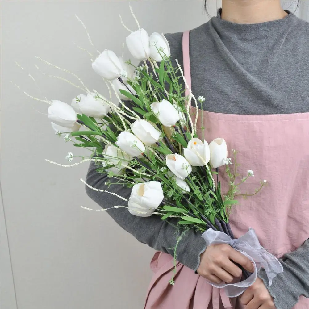Tulip Bouquet Artificial Tulip Flower Bouquet Realistic Long Stem Faux Floral Arrangement Decorative Home Office Wedding