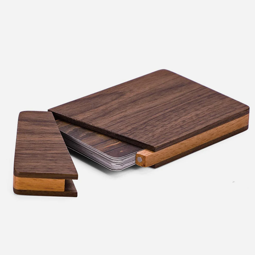 Ultra Thin Portable Wooden Business Card Box Miss While Wallet Holders Walnut Realtor Gifts for Men