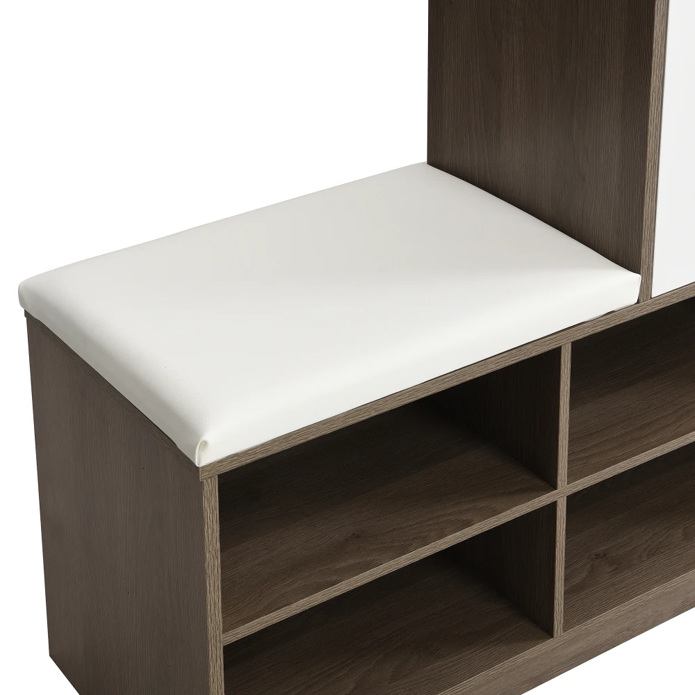 Schuhschrank, Schuhbank, Schuhregal mit gepolstertem Sitz, vielseitige Schuhaufbewahrungslösung mit Regalen für den Flur 140*35*110 cm – Detail 15