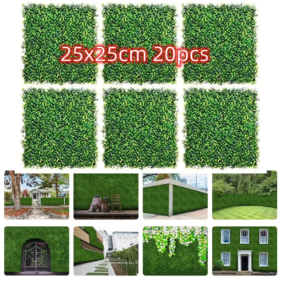 

10/20pcs Artificial Boxwood Panels Flowers Topiary Hedge Plant 25x25cm UV Protected Greenery Wall Grass Wall Panel