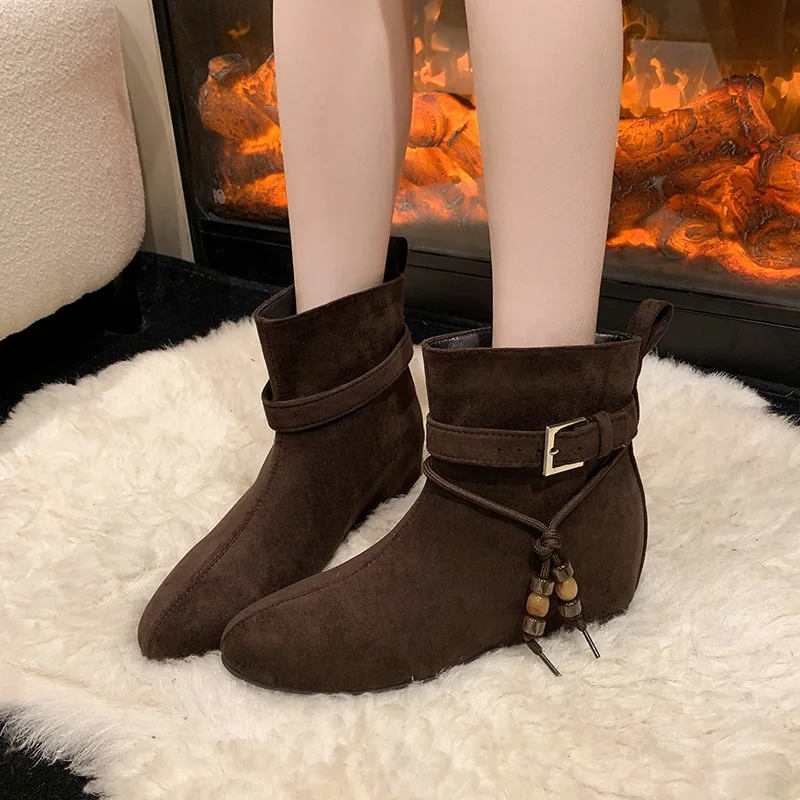 

2025 New Round-toed Thick-heeled Knight Boots for Women Retro Autumn Winter Fashion Casual Designer Ankle Boots Shoes Woman