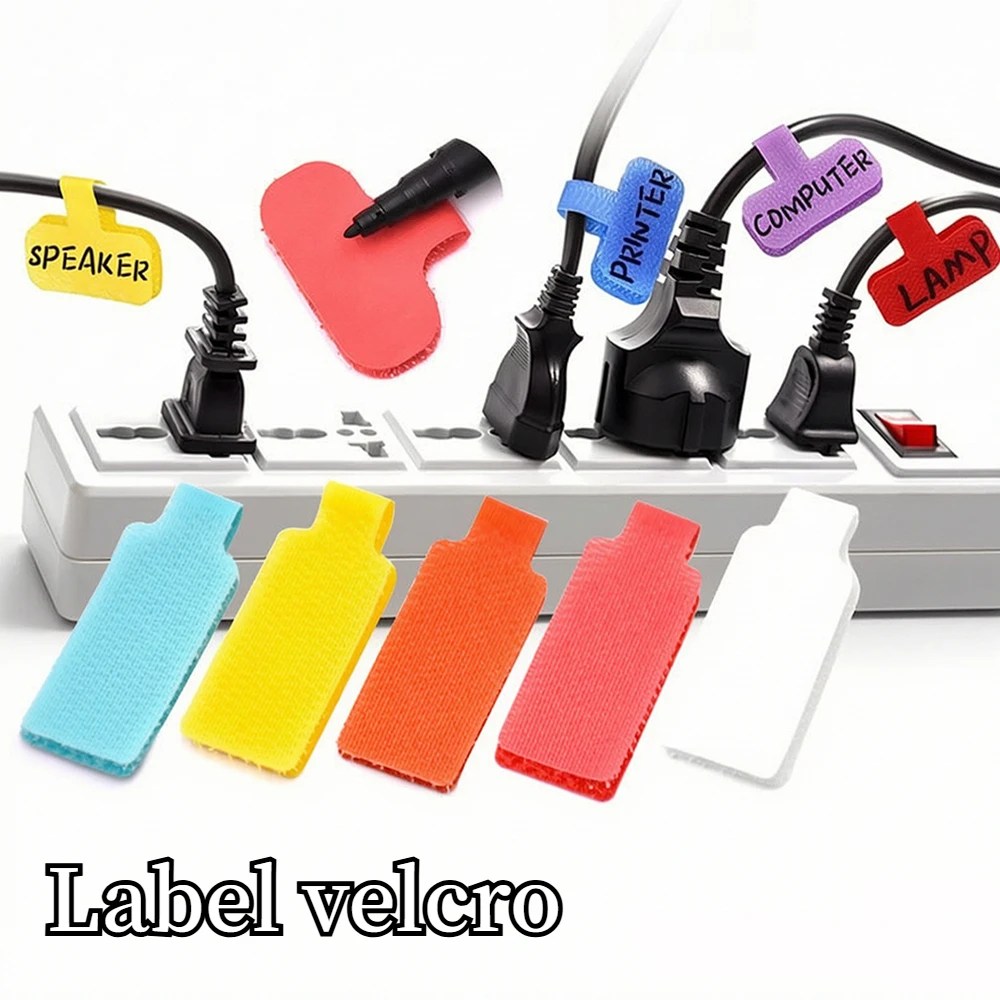 Colorful Writable Velcro Cable Labels Self Adhesive Wire Marker Tags Reusable Cable Classification Binding Organizer Straps