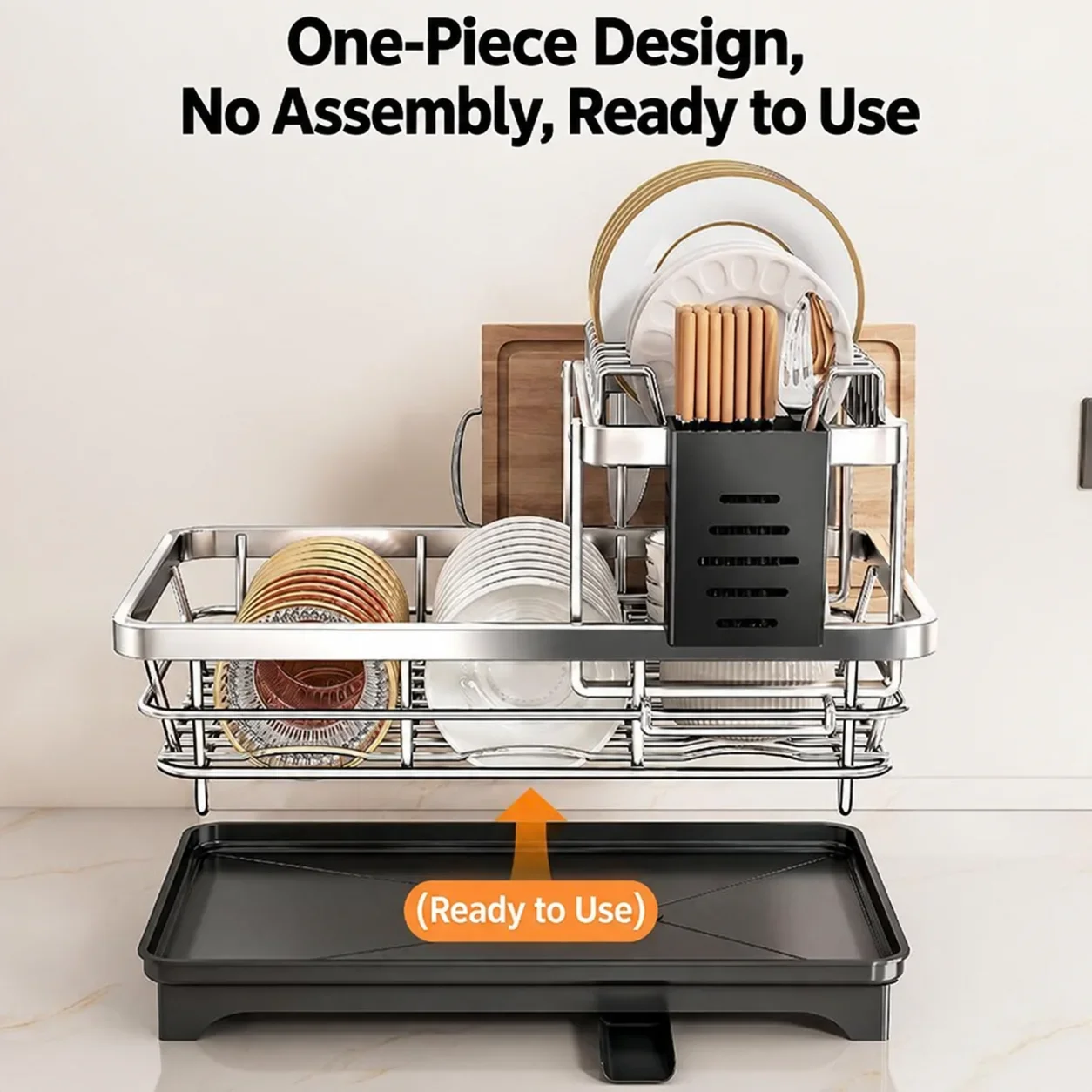 Stainless Steel Dish Drying Rack, Dish Rack, Plate Rack with Drain Tray, Knife Holder, Countertop Organizer for Bowls & Utensils 3
