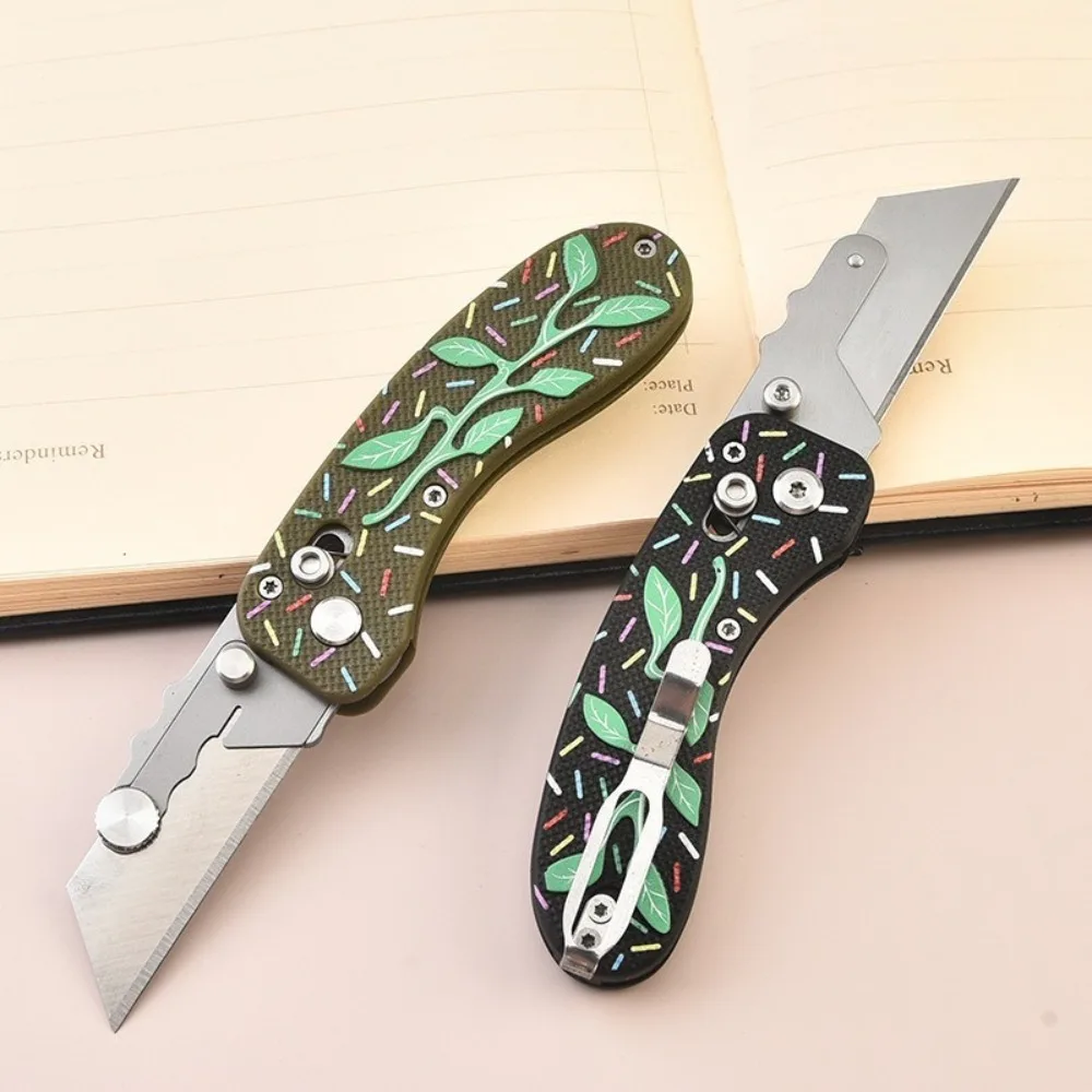 Canivete Utilitário Dobrável de Aço Inoxidável 304 com Cabo Colorido, Lâminas Substituíveis, Cortador Portátil para Artesanato DIY e Desembalagem, Cortador de Bolso