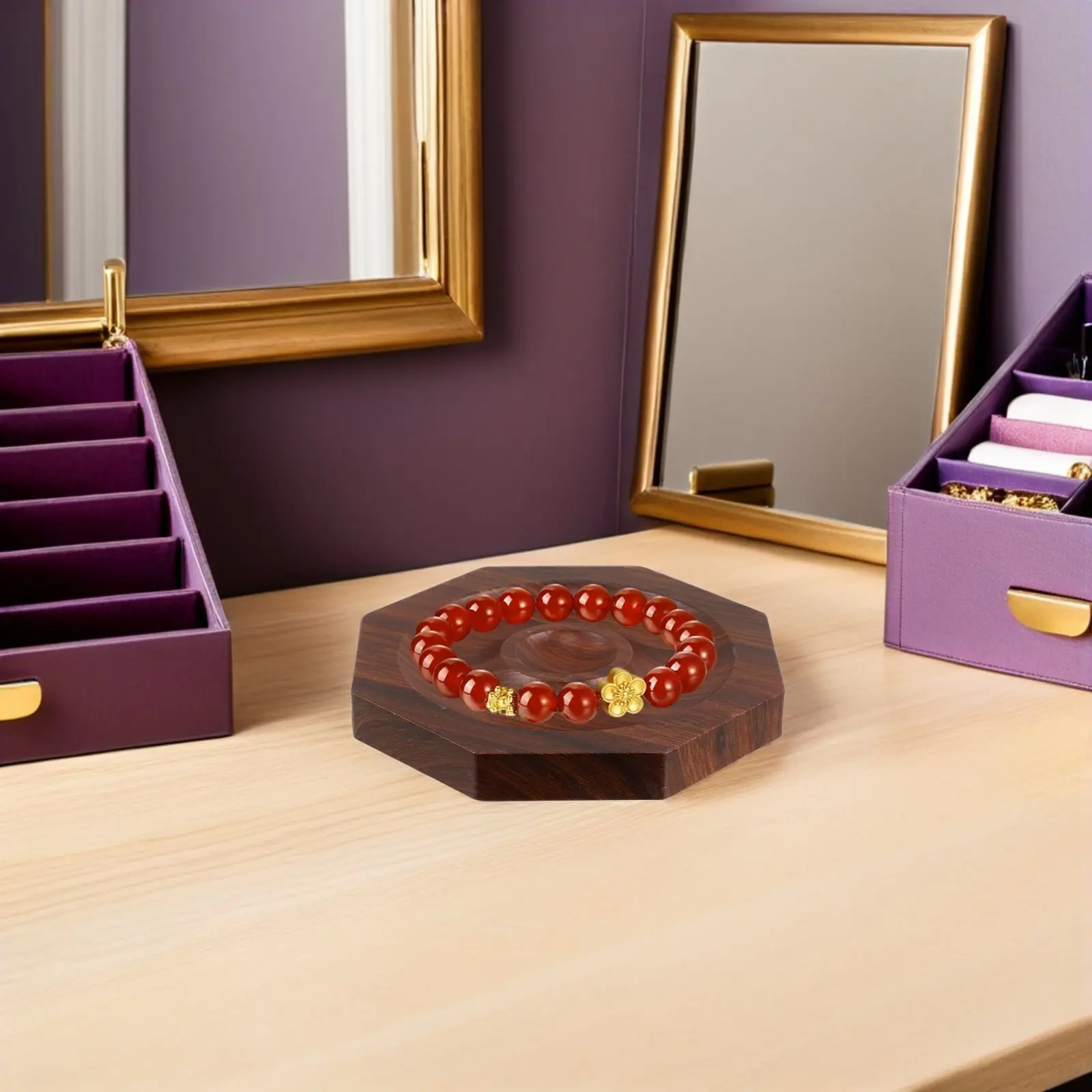 Walnut Wood Bracelet Display Holder Compact Beading Board Anti-Roll Slot Polished Jewelry Organizer Tray for Desktop Or Retail