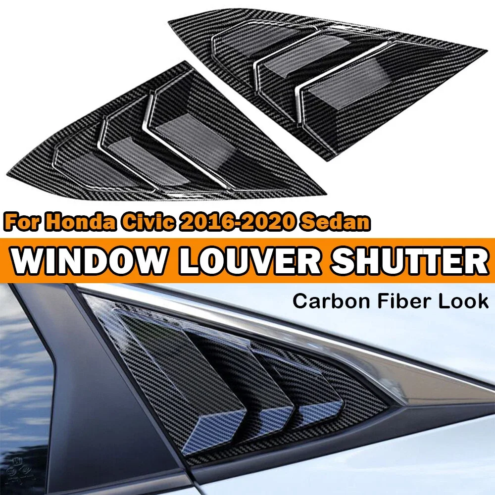 

For Honda Civic Sedan 10th Gen 2016-2020 Rear Side Window Louvers Air Vent Scoop Shades Cover Trim Blinds Carbon Car Accessories