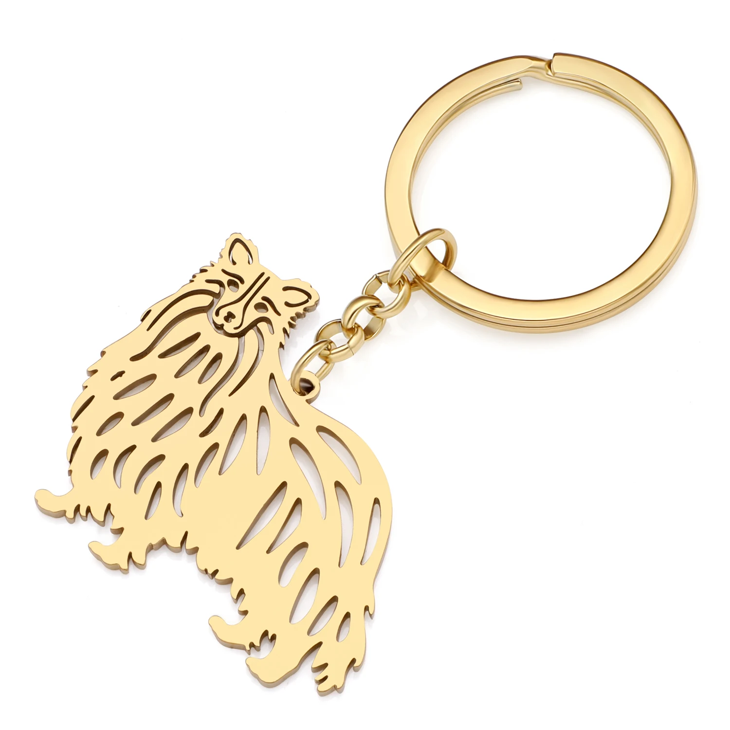 Bonsny Stainless Steel Gold-plated Pet Border Collie Dog Keychains Funny Puppy Pet Key Chains Keyring Charms For Women Girls