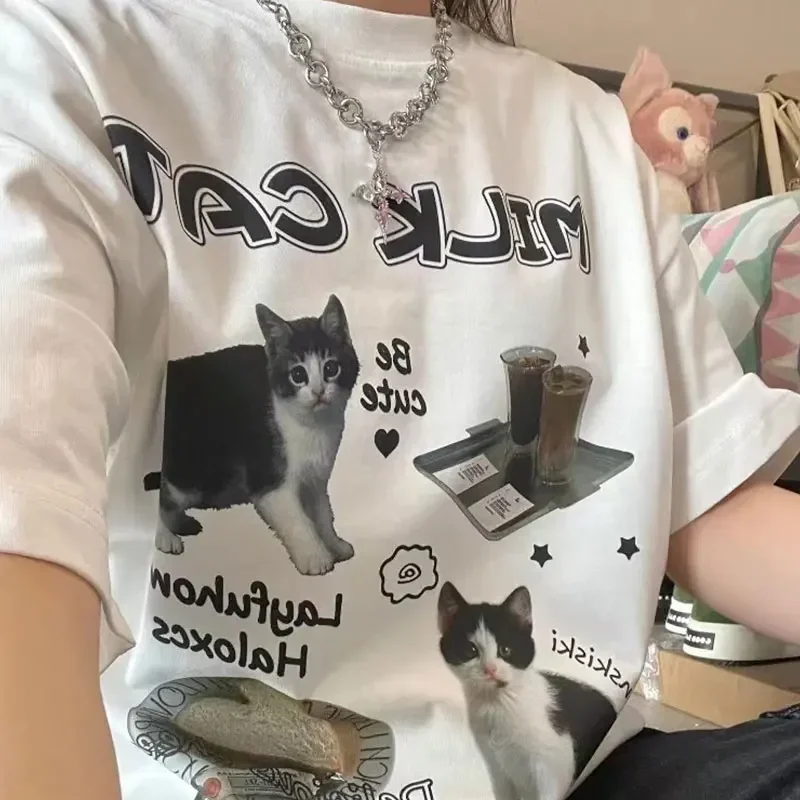 

Harajuku Cute Cat Graphic Print T-shirt T Shirt Y2k Women Streetwear Fashion Top Aesthetic Cheap Women Clothing Tshirts