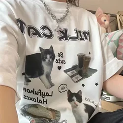 Camiseta con estampado Harajuku gráfico de gato para mujer, ropa de calle Y2k, Top de moda, ropa barata de estética