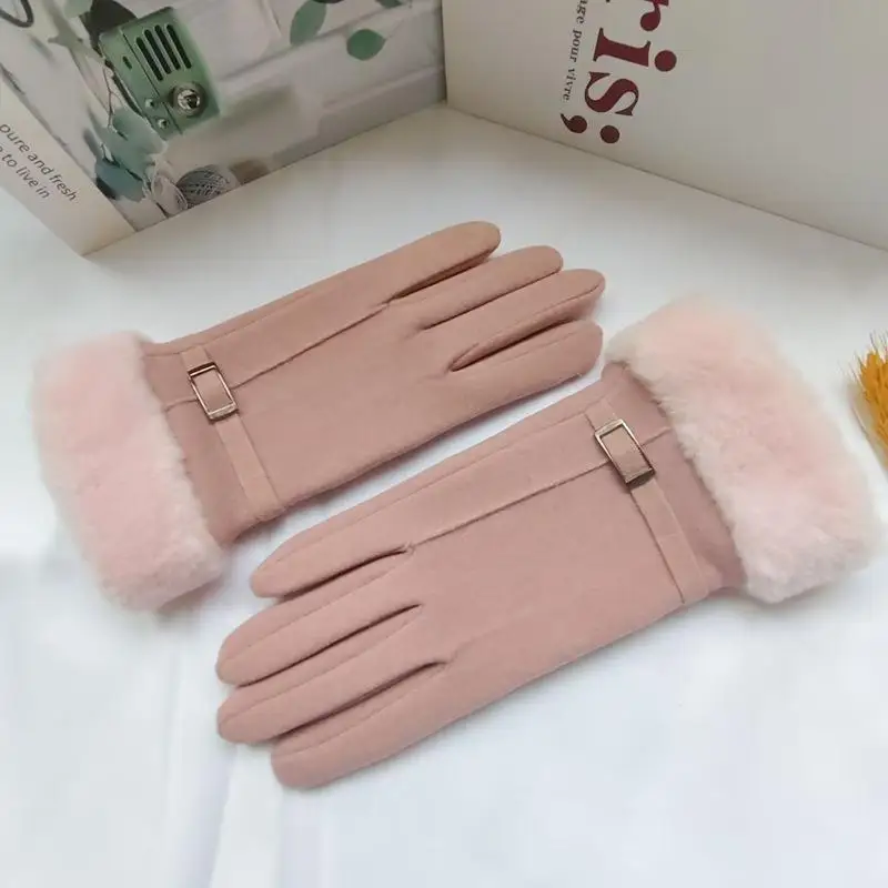قفازات الموضة الخريف الشتاء لطيف فروي الدافئة قفازات كاملة الأصابع القفازات النساء الرياضة في الهواء الطلق الإناث قفازات قفازات شاشة اللمس #1