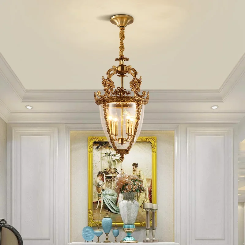 

French European Family Copper Porch Lamp Chandelier Indoor Hanging Lights Candle Led Lights