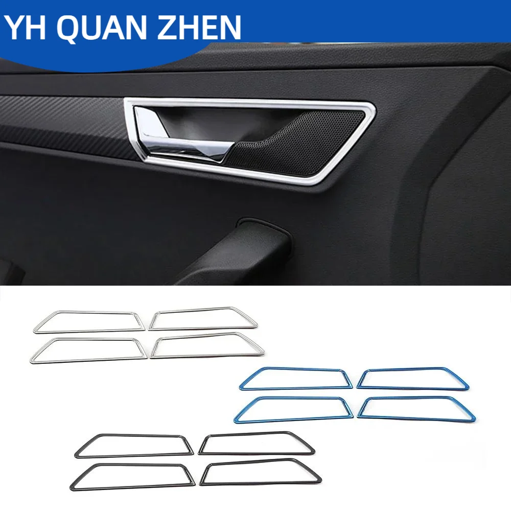 YH QUAN ZHEN For Skoda Karoq 2017-2021 Car Interior Mouldings Inner Door Handle Bowl Frame Cover Trim Stainless Steel Decoration