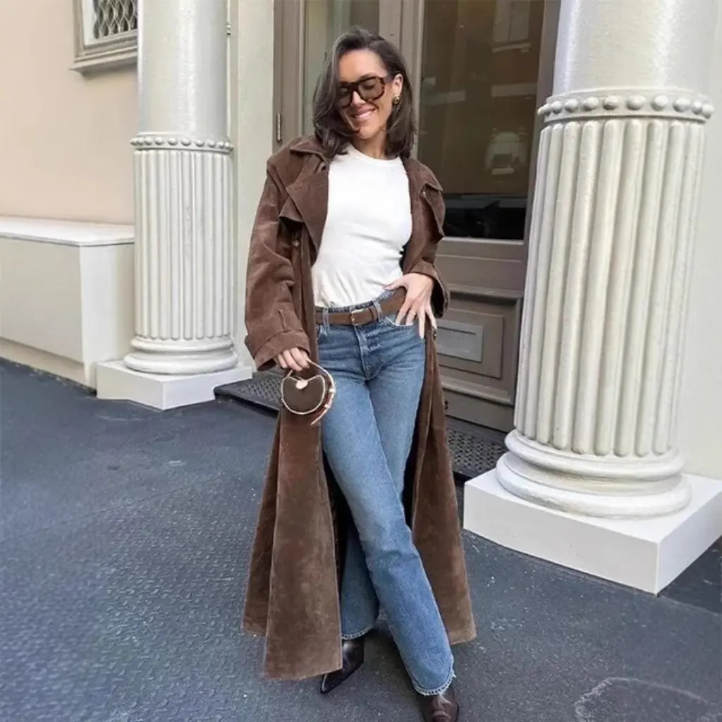 

Women's Double Button Lapel Long Jacket Windbreaker Coat Winter New Arrival from Europe And the United States