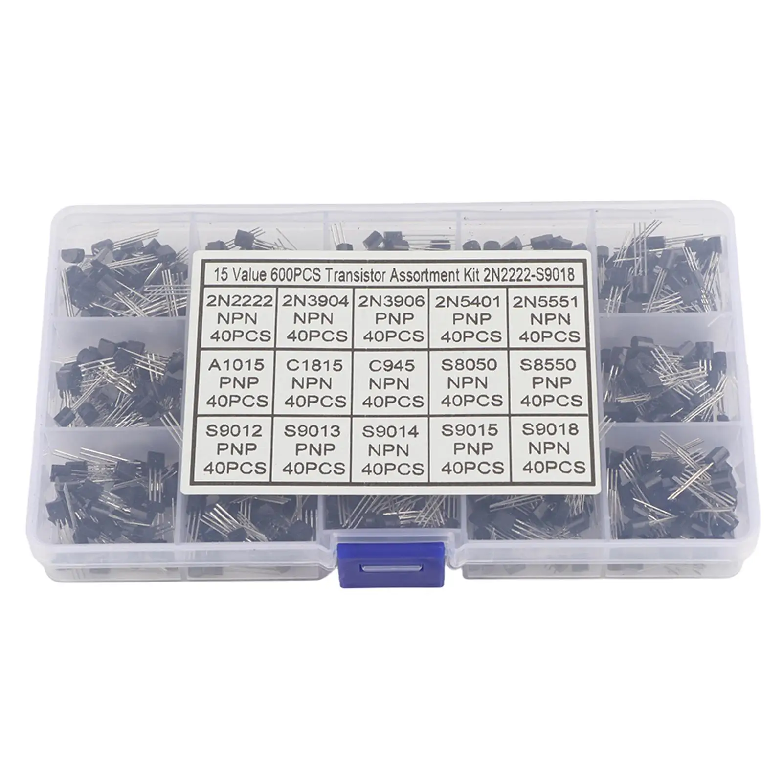 600Pcs Mixed Transistor  - 15 Types -92 Assortment Box for Electronics Projects