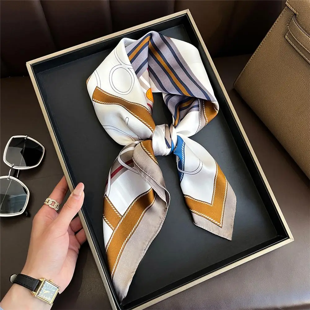 Breathable 70x70cm Square Silk Scarf Lemon Print Spring Summer Yellow Neck Scarf Elegant Shawl for Women