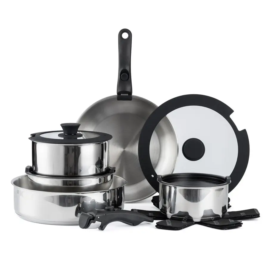 

Cookware Set with Removable Handle, Oven amp RV Safe Pots and Pans Set, Stainless Steel, Original