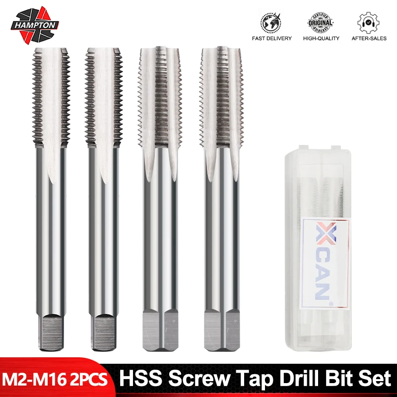 

HAMPTON 2PCS Thread Tap Set Right Hand Straight Flute Tap M2-M16 HSS Screw Tap Drill Bit Set Mold Machining Tapping Tools