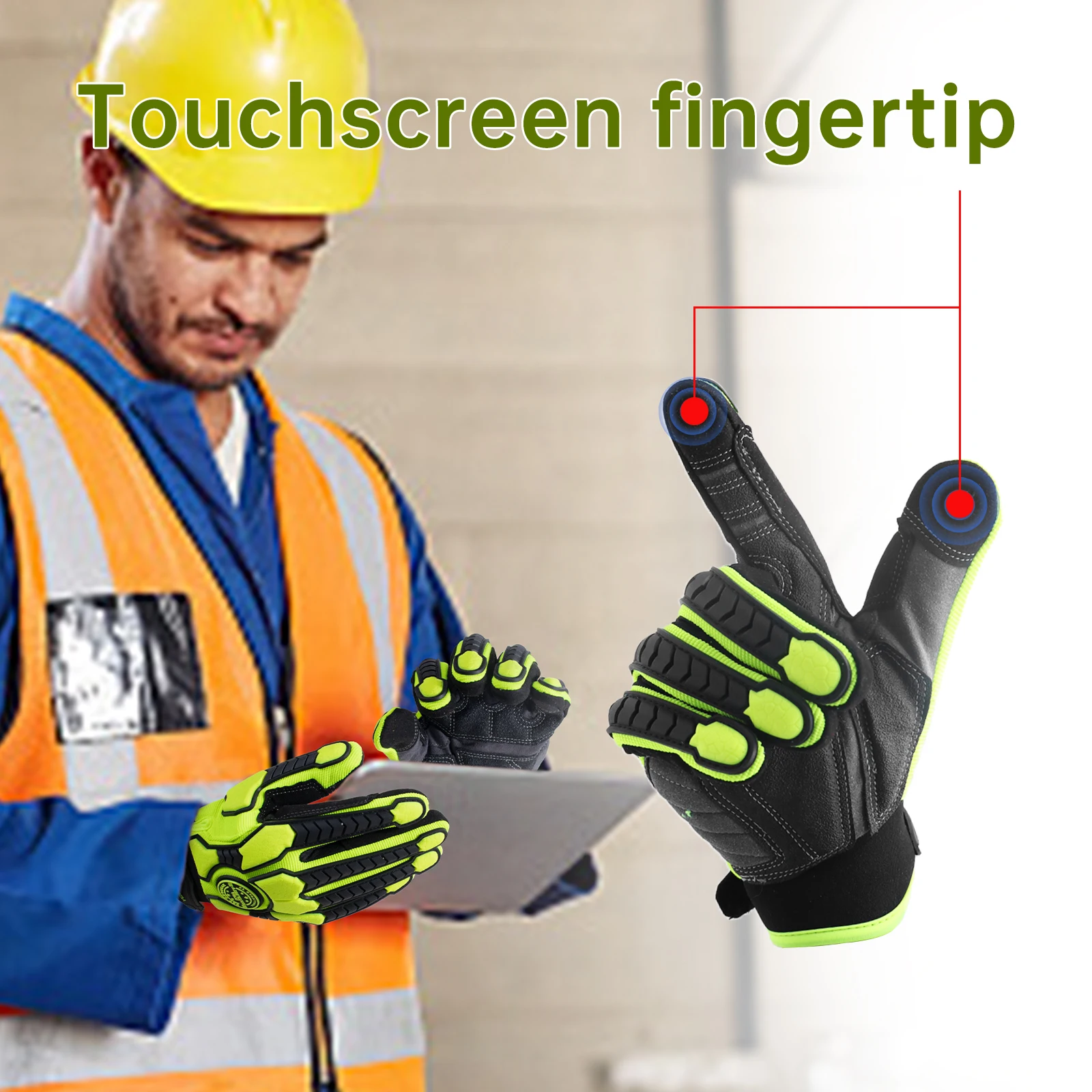 HANDLANDY 방진 헤비 듀티 작업 장갑, SBR 패딩, TPR 충격 방지, 석유 가스 산업 시추 광산 작업 장갑