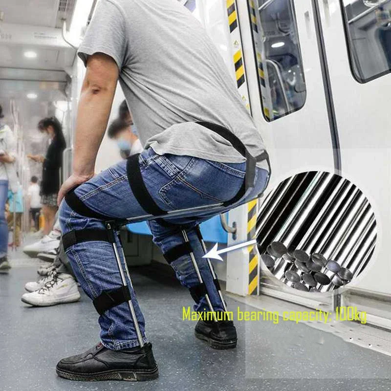 Portable Stainless Steel Sports Wear Invisible Seat Folding Stool Exoskeleton Wear Chair Fishing Travel Multi-Function Seat