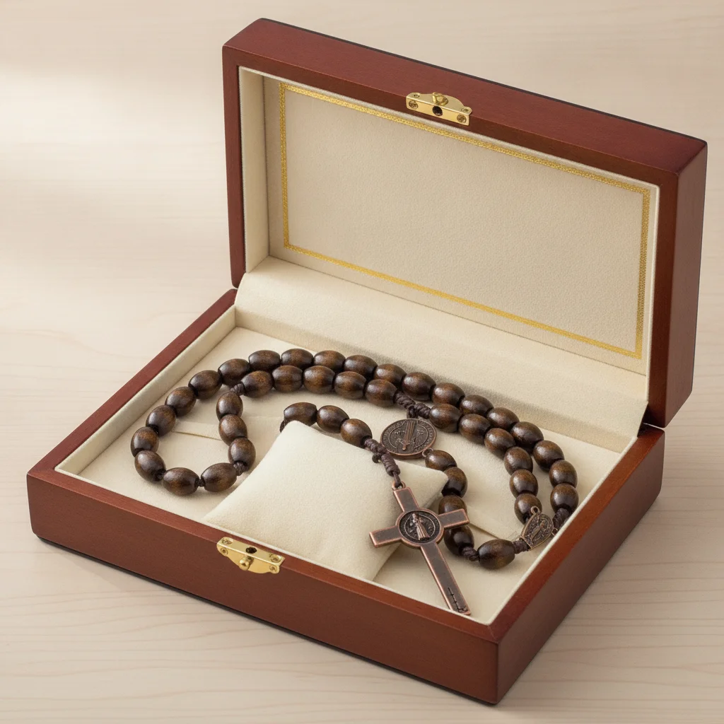 Car Hanging Ornament Handmade Rosary Necklace Wood Religious Wood Beads Necklace Deep Brown Durable Crucifix Pendant Chain