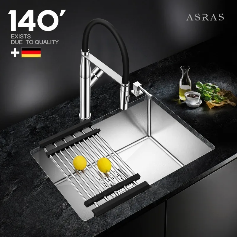 ASRAS 304 Stainless Steel Handmade Kitchen Sink Combo Europe Style Size Large and Small Single Bowl Undermount Vegetable Basin