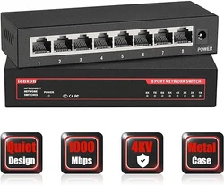 Ienron Gigabit-Switch 5 8 Ports 1000 MBit/s Netzwerk-Switch Ethernet nicht verwalteter leiser Switch-Netzwerk-Splitter für WLAN-Router