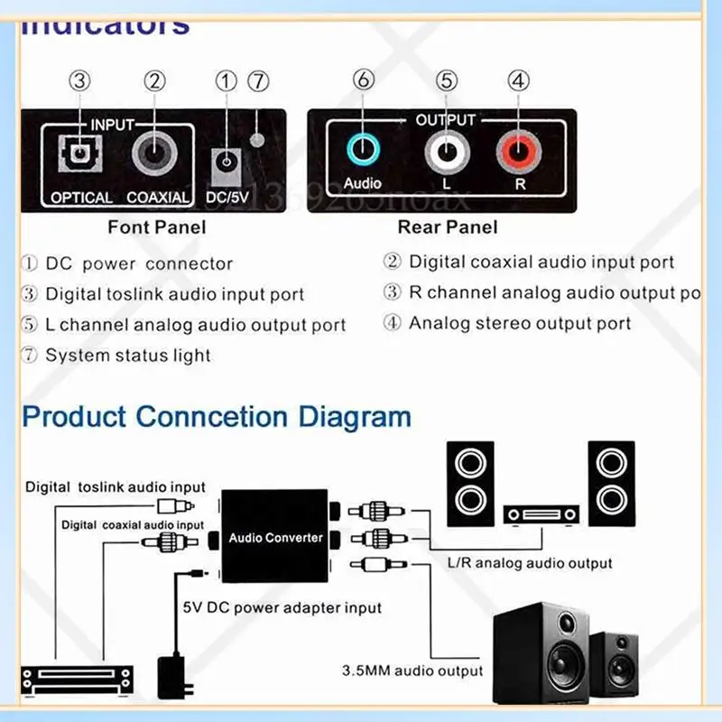 

-SPOR 2Pcs 3.5Mm Jack Coaxial Optical Fiber Digital To Analog Audio AUX RCA L/R Converter Digital Audio Decoder Amplifier
