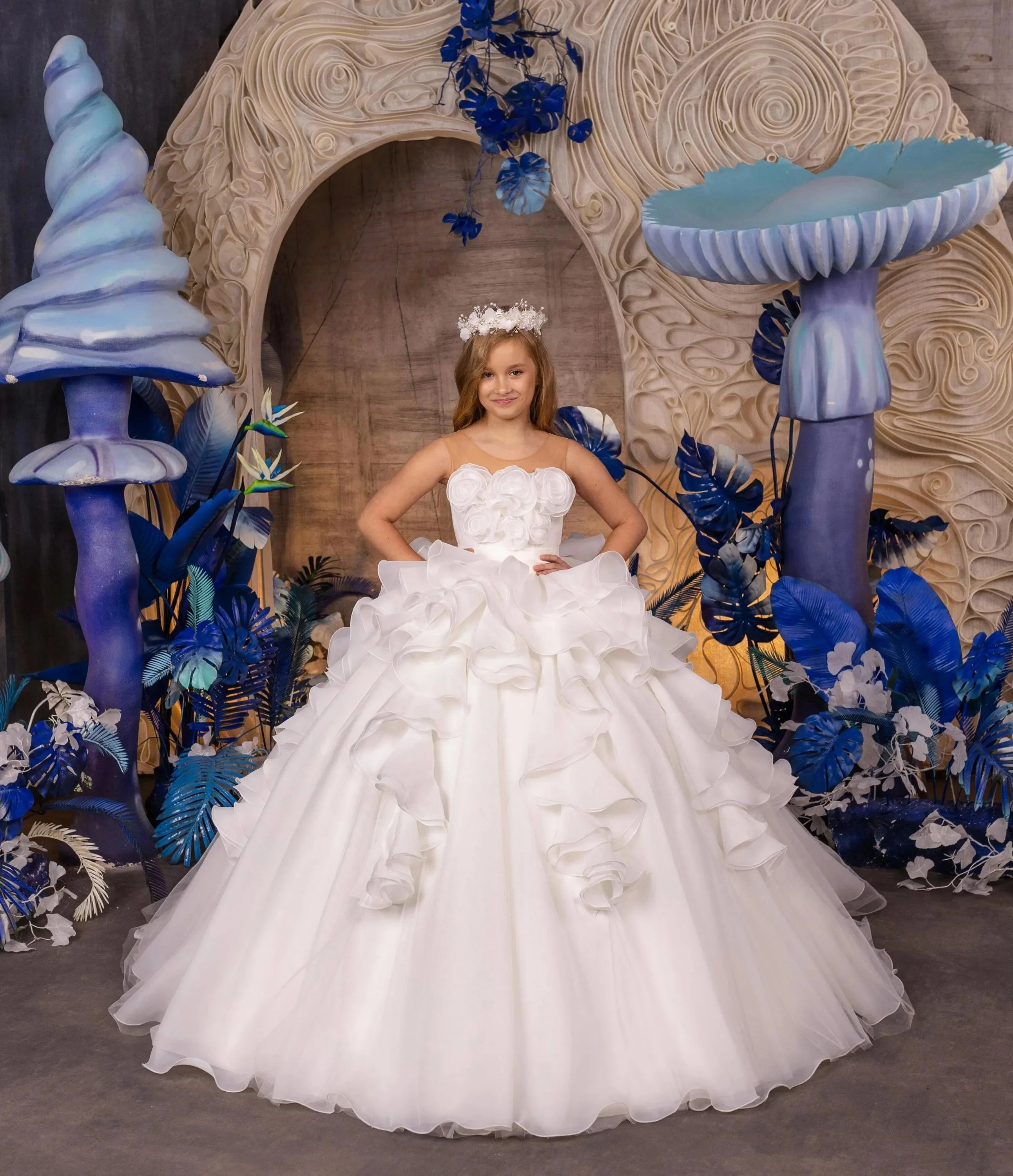 Maßgeschneidertes JDY Hochwertiges Off-Shoulder Blumenmädchenkleid für Hochzeiten, Partys, Geburtstage und Festzüge für Kinder-Prinzessinnen
