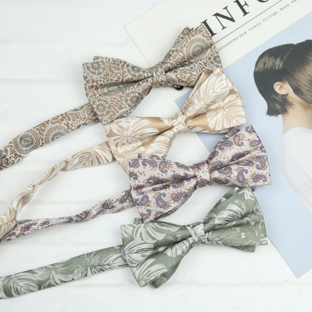 เนคไทโบว์ลายดอกไม้หรูหราสำหรับผู้ชาย สำหรับชุดแต่งงานและเสื้อเชิ้ต ผ้าแจ็คการ์ด ของขวัญสำหรับเจ้าบ่าว เพื่อนเจ้าบ่าว ชุดลำลอง และชุดธุรกิจ