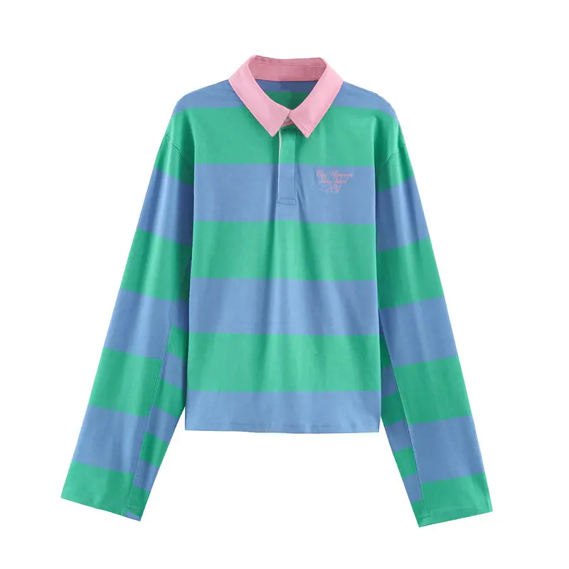 Women's Long Sleeve  Shirt Autumn New Arrival Striped Collar Print Color Block Fashion Loose Fit Casual Wear 2026