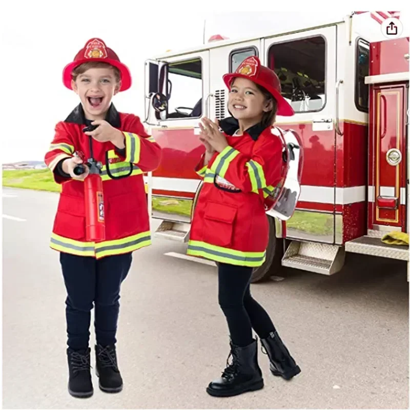 Giocattolo in Costume da pompiere per bambini lavabile di alta qualità per bambini, ragazzi, ragazze, bambini piccoli e bambini con accessori completi per vigili del fuoco