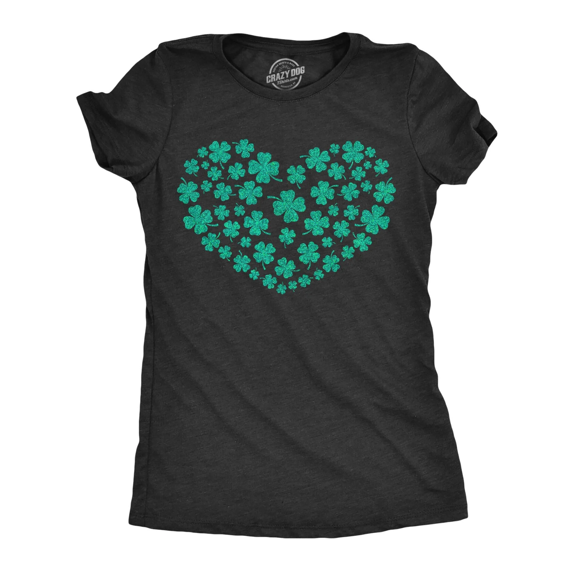 Glitter Clover Heart Shamrock T Shirt Women Shenanigan Lucky Green Irish Luck Of The Ireland