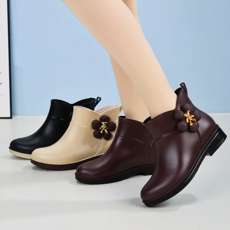 

Женские резиновые сапоги, корейская версия, резиновые сапоги, корейские противоскользящие низкие трубки с цветочным принтом, короткие бахилы для водной обуви