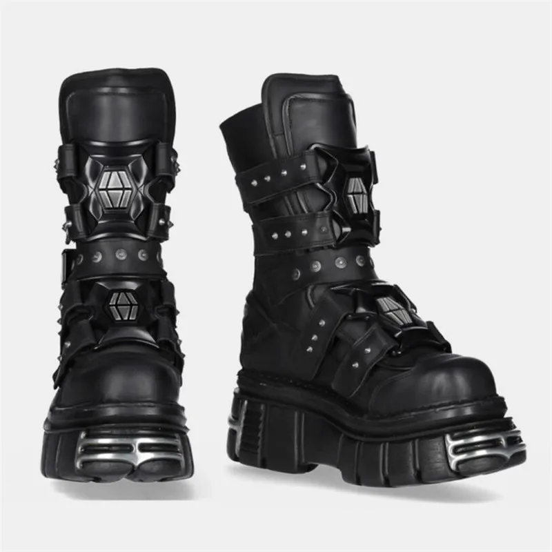 Man Fashion Metal Punk Boots Waterproof Rivet Men Black Designer Boot