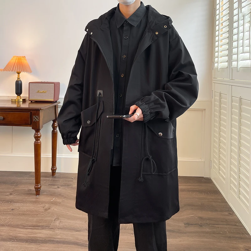 

Autumn Winter Large Size 300 Pou Hong Kong Sle Men's Hooded Overcoat Mid-Length Knee-Length American Functional Workwear...