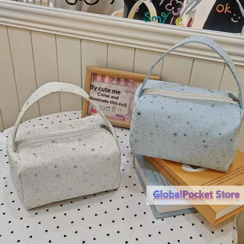 [TG823]Canvas Cosmetic Bag Shiny Star Print And Large Capacity For Daily Use Travel Toiletry And Skincare Storage Organizer