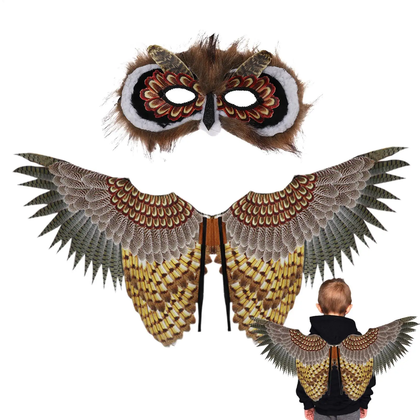 

Костюм с крыльями совы для подростков, набор для косплея птицы на Хэллоуин, забавный костюм совы с маской и крыльями для карнавала, выступлений, вечеринок, театра