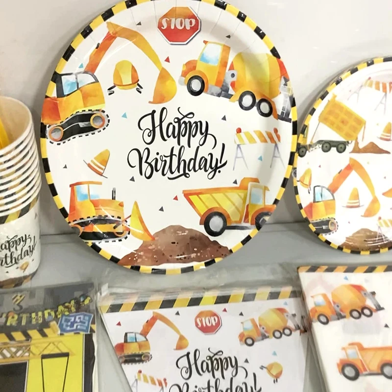 Excavator Truck Construction Party Plate Cup Tableware Happy Birthday Party Decor Kids Favor Boys Birthday Baby Shower Supplies