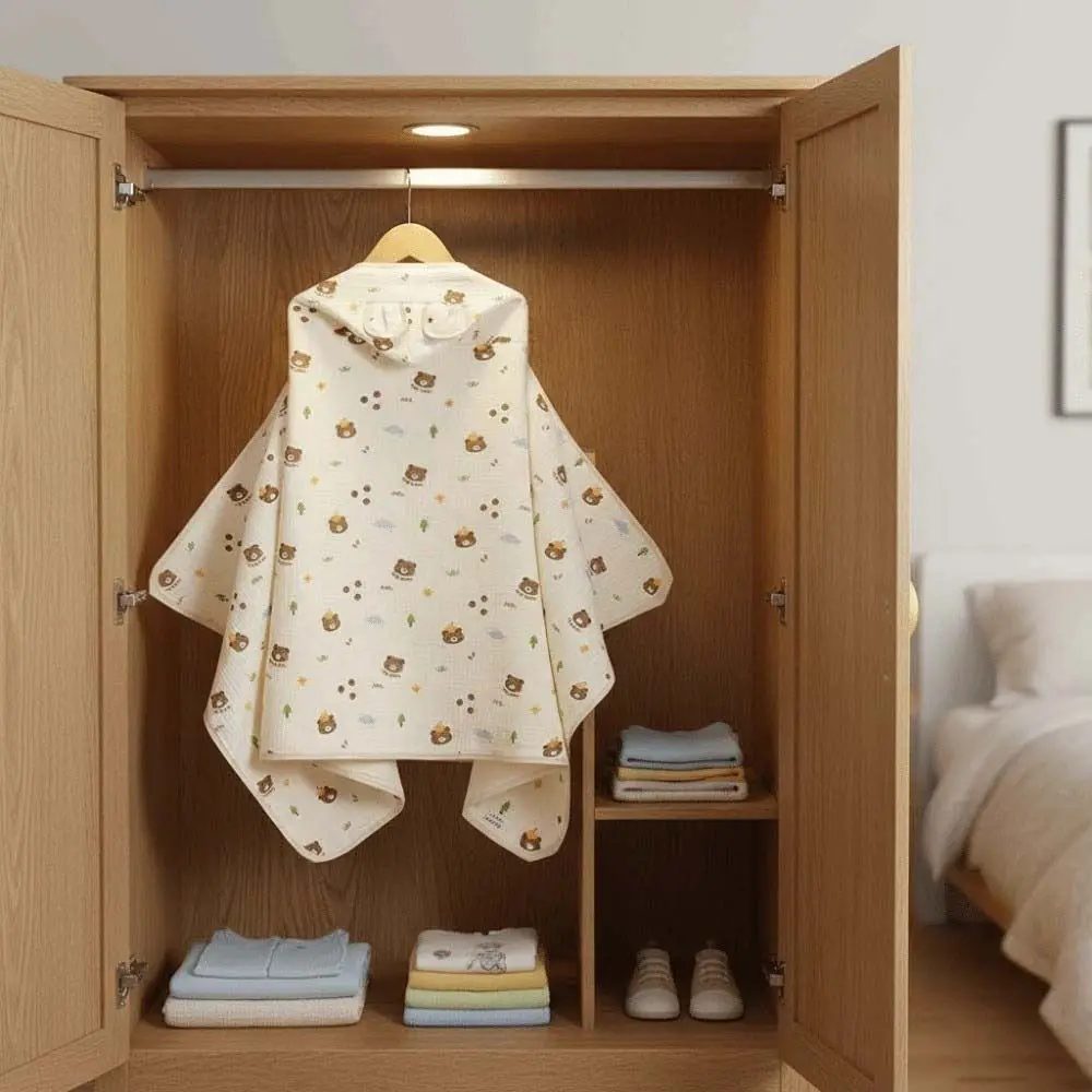 マントかわいいベビーフード付きケープタオル漫画プリントソフトガーゼブランケットラップひよこ厚みのあるバスローブビーチ